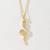 Collar Con Colgante De Circón Con Incrustaciones De Cobre De Serpiente De Moda, 1 Pieza