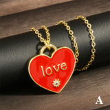 Collar con colgante chapado en oro de 18 quilates con incrustaciones de esmalte de cobre con forma de corazón y letra dulce elegante