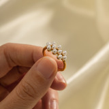 Anillo abierto de perla de diamante artificial con incrustaciones de revestimiento de acero inoxidable redondo estilo INS de 1 pieza