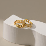 Hebilla de oreja minimalista circular, cadena trenzada de oro de 18 quilates chapada en cobre, diseño de cadena hueca, nueva orejera de moda