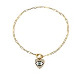 Nuevo Clip creativo Ojo del diablo collar de circonita de cobre colgante de ojo de corazón con incrustaciones de diamantes a la moda para mujer