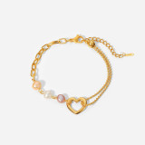 Pulsera De Perlas De Corazón De Acero Inoxidable Con Perlas De Color Geométrico De Moda