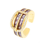 El estilo del vintage ceñe los anillos abiertos chapados en oro del Zircon 18K del embutido de cobre