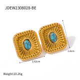 Pendientes de anillos chapados en oro de 18 quilates con incrustaciones de turquesa con revestimiento de acero inoxidable rectangular retro estilo IG
