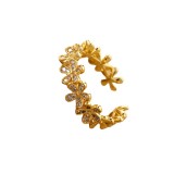 Anillo abierto con circonita, chapado en cobre, flor de moda, 1 pieza