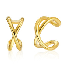 Clip de oreja en forma de C chapado en oro de 18 quilates con clip para hueso de oreja cruzado de estilo minimalista