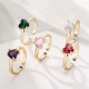 Anillos abiertos de circón con incrustaciones de cobre en forma de corazón de estilo coreano dulce