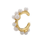 Clips para las orejas con perlas artificiales, chapado en cobre, geométrico, a la moda, 1 par