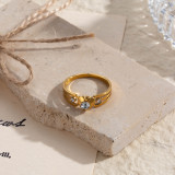Anillos de diamantes de imitación chapados en oro de 18K de acero inoxidable con forma de corazón geométrico de estilo coreano elegante para mujer a granel