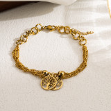 Pulseras chapadas en oro esmaltadas en capas de perlas de imitación de acero inoxidable con forma de corazón y Luna con ojo de diablo informal
