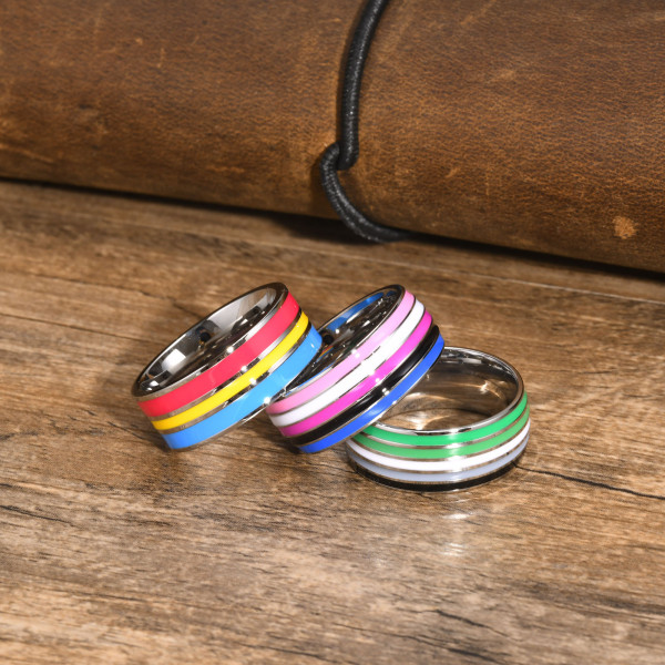 Anillos de acero inoxidable con bloques de color de estilo simple a granel