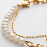 Pulseras de perlas de agua dulce chapadas en oro de 18 quilates con incrustaciones de cadena chapadas en acero inoxidable con bloques de color de estilo simple al por mayor