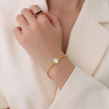 Pulseras redondas de concha con incrustaciones de acero y titanio de estilo simple