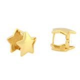 1 par de pendientes chapados en oro de 18K con incrustaciones de esmalte de flor en forma de corazón pentagrama de estilo Simple