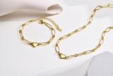 Collar de pulseras chapado en oro de 18 quilates con revestimiento de acero inoxidable en forma de corazón de estilo clásico