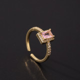 Anillo de circonio rosa de estilo romántico bonito, anillo ajustable abierto de moda de lujo asequible, diseño creativo Retro para mujer