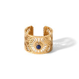 Anillos abiertos de piedras preciosas artificiales con incrustaciones huecas chapado en acero de titanio con flor de estilo étnico 1 pieza