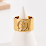 Anillos chapados en oro de 14K con incrustaciones de pulido de acero inoxidable con trébol de cuatro hojas de estilo coreano de estilo simple