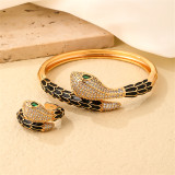 Conjunto de joyería de pulseras de anillos chapados en oro con incrustaciones de cobre de serpiente Glam informal