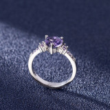 Anillo de amatista en forma de corazón de circón, joyería de anillo de circón púrpura de moda europea