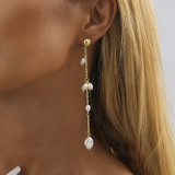 1 par de pendientes colgantes de cobre con perlas de imitación, chapados en borlas irregulares, estilo Simple, estilo IG