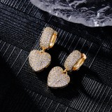 1 par de elegantes pendientes redondos chapados en forma de corazón con incrustaciones de cobre y circonita chapados en oro blanco de 18 quilates