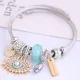 Brazalete de Cable trenzado con incrustaciones de aleación de acero inoxidable, rectángulo, ojo de diablo, redondo, estilo clásico, perlas artificiales, diamantes de imitación