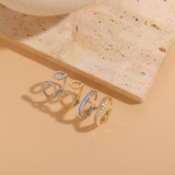 Anillos abiertos chapados en oro de 14 quilates con incrustaciones asimétricas de cobre geométrico de estilo clásico elegante