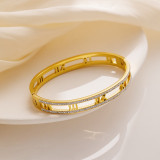Brazalete chapado en oro con diamantes de imitación con incrustaciones de acero inoxidable de color sólido estilo vintage
