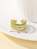 Anillos chapados en oro de 18 quilates con revestimiento de esmalte de acero inoxidable con bloques de color de estilo clásico
