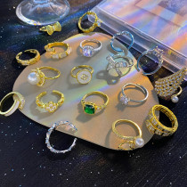 Anillos abiertos de circonita con incrustaciones de cobre y nudo de lazo cuadrado redondo de estilo Simple informal