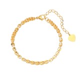 Collar de pulseras de oro con incrustaciones de acero de titanio de color sólido en forma de corazón de moda