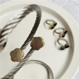 Pulseras de anillos para mujer esmaltadas de acero inoxidable con flores de estilo simple informal