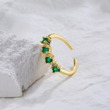 Pulsera femenina con anillo de circón ajustable abierto verde con microincrustaciones chapadas en oro simple de 18 quilates
