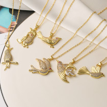 Collar con colgante chapado en oro de 18 quilates con incrustaciones de cobre y pájaro estilo INS