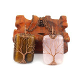 Collar con colgante de cobre y cristal de piedra natural rectangular de estilo simple, 1 pieza