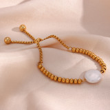Pulsera con cordón de cuentas de 18 quilates chapada en acero inoxidable con perlas de estilo retro