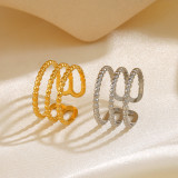 Líneas de estilo simple Chapado en acero inoxidable Anillos abiertos chapados en oro de 18 quilates