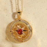 Collar con colgante chapado en oro de 14 quilates con incrustaciones de cobre y brújula de estilo clásico lujoso y elegante