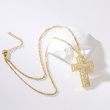 Collar con colgante de cruz de perlas de circonio chapado en oro de cobre de nuevo estilo 18K