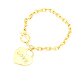 Pulseras chapadas en oro de 18 quilates con incrustaciones de cobre y forma de corazón con letra de estilo simple