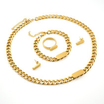 Conjunto de 5 piezas de collar, pendientes y anillos chapados en oro de acero inoxidable ovalado a la moda