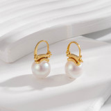 1 par de pendientes colgantes de perlas artificiales de cobre con incrustaciones giratorias de estilo francés estilo japonés