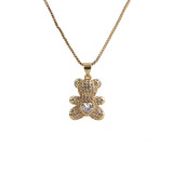 1 pieza de collar con colgante de circonita turquesa con incrustaciones chapado en cobre con forma de corazón de osito a la moda