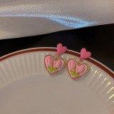 Dulce forma de corazón alas nudo de lazo chapado en cobre incrustaciones perlas artificiales pendientes de aro de diamante artificial pendientes colgantes pendientes 1 par