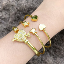 Brazalete de circonita chapado en oro y cobre con forma de corazón y pentagrama a la moda, 1 pieza