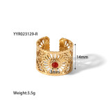 Anillos abiertos de piedras preciosas artificiales con incrustaciones huecas chapado en acero de titanio con flor de estilo étnico 1 pieza