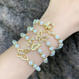 Pulseras chapadas en oro de 18 quilates con incrustaciones de cobre y perlas de imitación de mariposa dulce