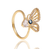 Anillo abierto de cobre con forma de estrella y ojo del diablo, geométrico, chapado en diamantes de imitación, anillos de cobre con circonita