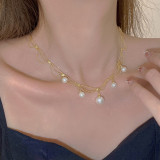 Collar con colgante de perlas artificiales con incrustaciones de acero inoxidable redondo de estilo simple estilo IG
